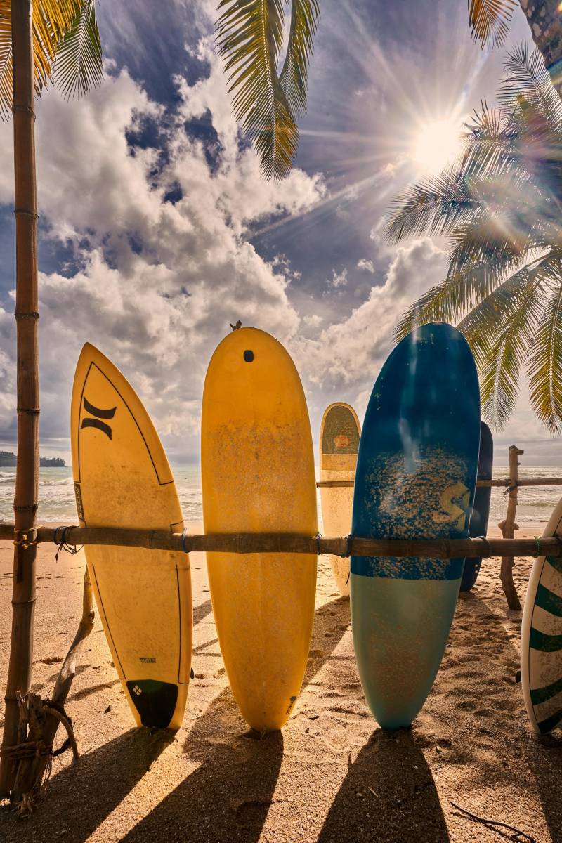 phuket thailand surfboards on the beach