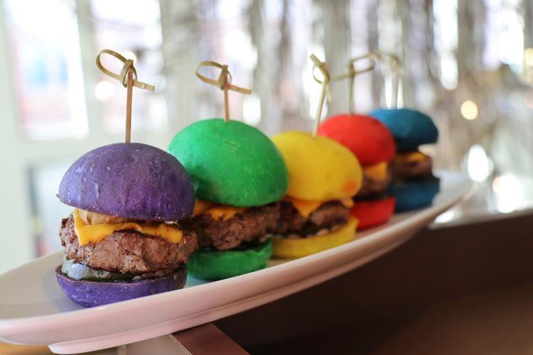 rainbow sliders at sugar factory theatre box san diego