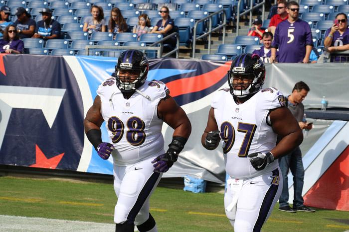 ravens football linemen brandon james 98 and michael pierce 97
