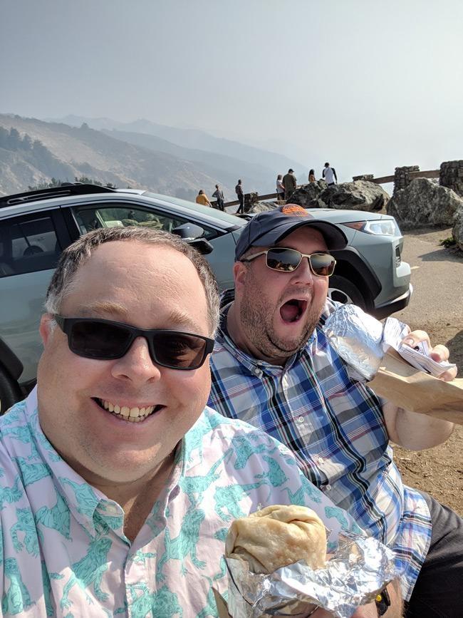 james and phil eating burritos