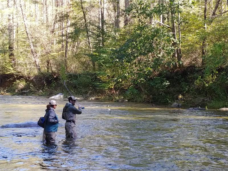 fly fishing for trout near Asheville, North Carolina