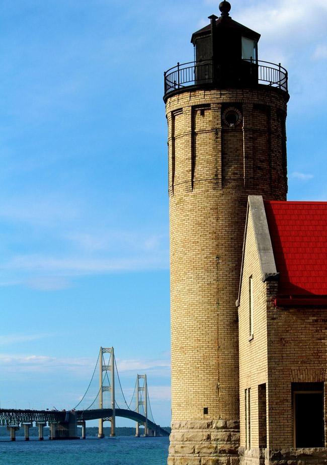 mackinac michigan bridge and light house