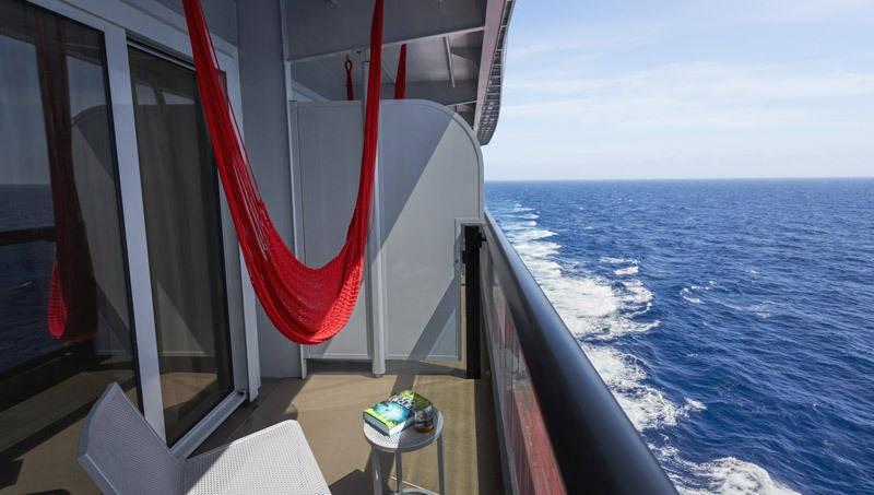 sea terrace cabin on scarlet lady virgin voyages with hammock