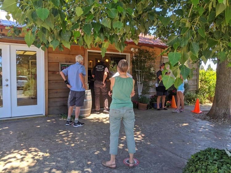waiting in line for wine at volcan mountain winery