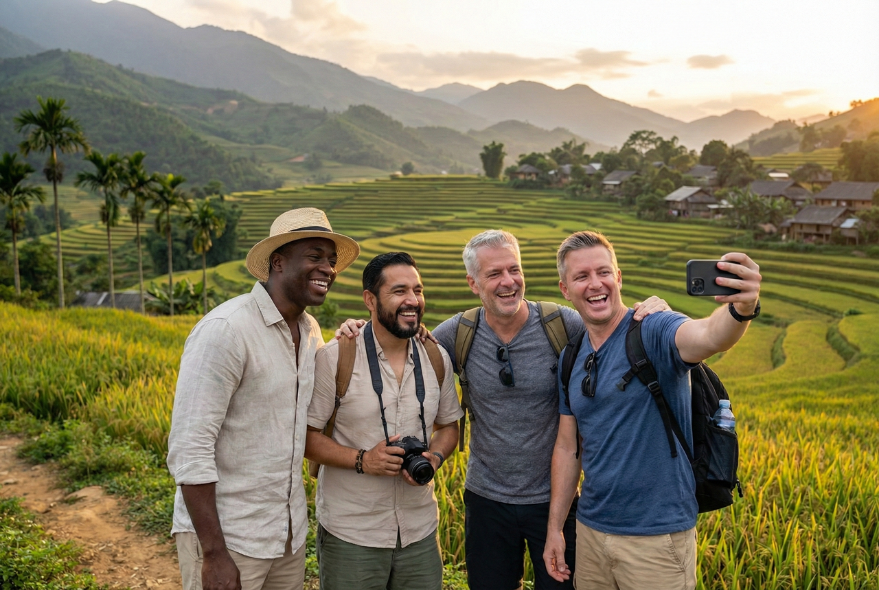 guys in vietnam taking photos on a south asian guys trip