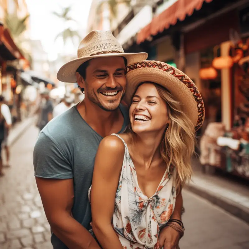 happy couple with a rekindled romance enjoying a vacation in mexico