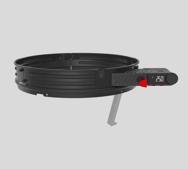 The Weber Kettle Smart Ring on its own, showing the fan housing and the LCD controller reading 250 degrees