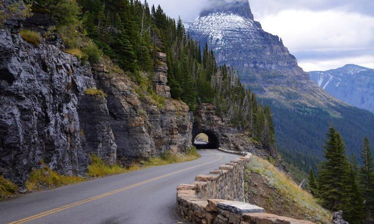 Road through the mountains in Glacier National Park