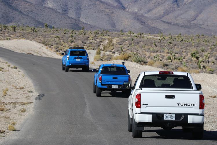 trd pro trucks on road to wheeler pass