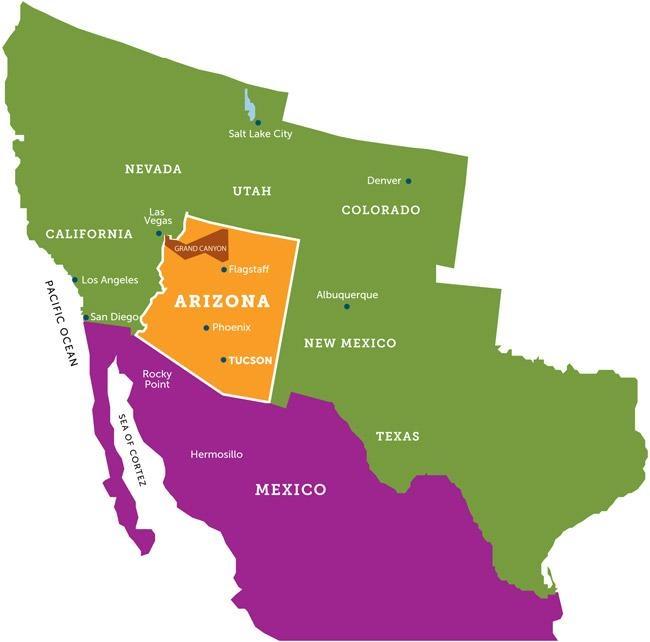 where is tucson arizona southwest region map