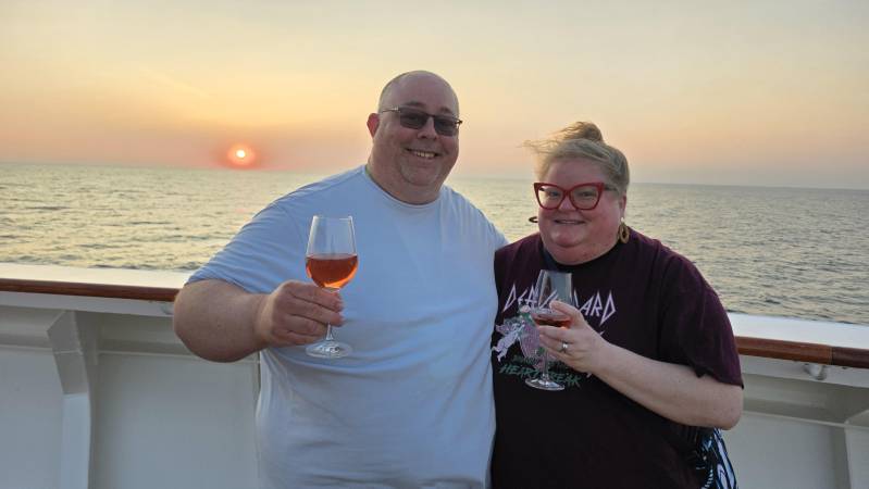 james and heather sunset with lemon creek rose wine