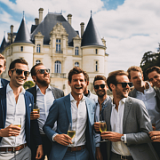 group of guys enjoying a stay in a French chateau on a guys trip