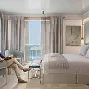 Boutique hotel guest room in Tel Aviv with seaside view