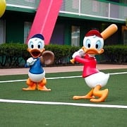 Dewey and Huey Duck playing Baseball on the Tennis Court