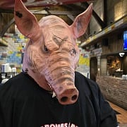 pig mask at local bbq restaurant