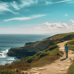 man walking on cliff