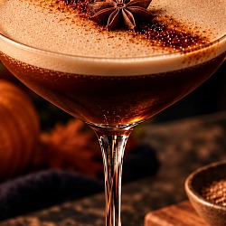 Espresso Pumptini fall coffee cocktail with star anise, pumpkins, and baking spices