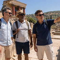 Guys exploring the Minoan palace ruins at Knossos on Crete