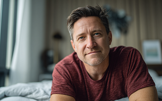 confident man in bedroom