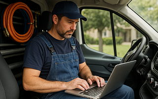 plumber working in his van 