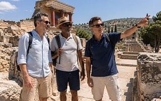 Guys exploring the Minoan palace ruins at Knossos on Crete