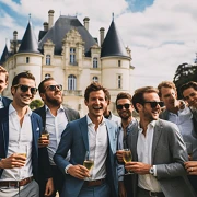 group of guys enjoying a stay in a French chateau on a guys trip
