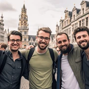 group of men celebrating a awesome guys trip in Brussels